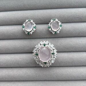 Stunning Natural Rose Quartz Ring and Earring set in 925 Sterling Silver Sz 8.5
